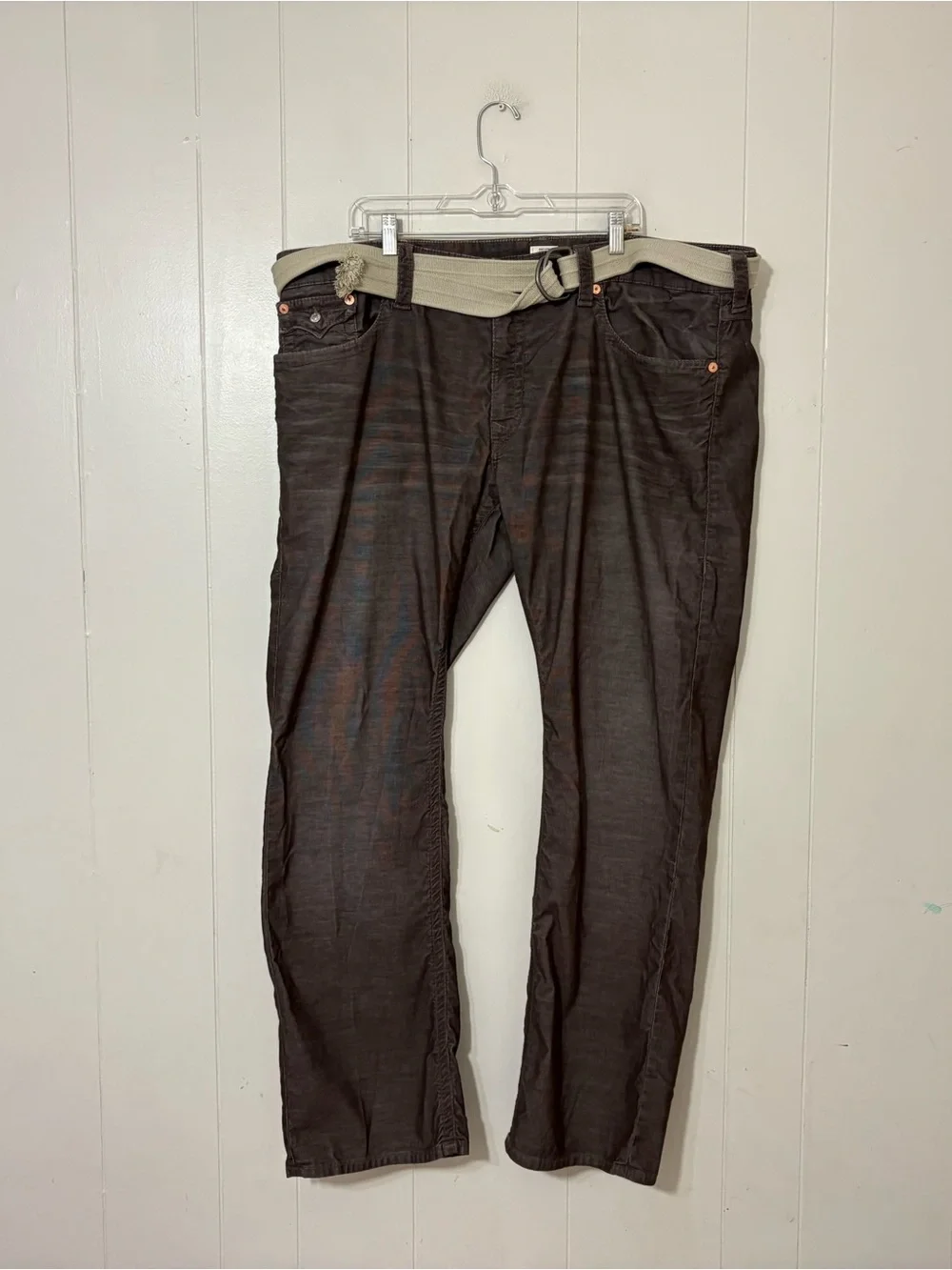 True Religion Ricky Brown Wale Corduroy Straight Leg Flap Pocket Pants 44
